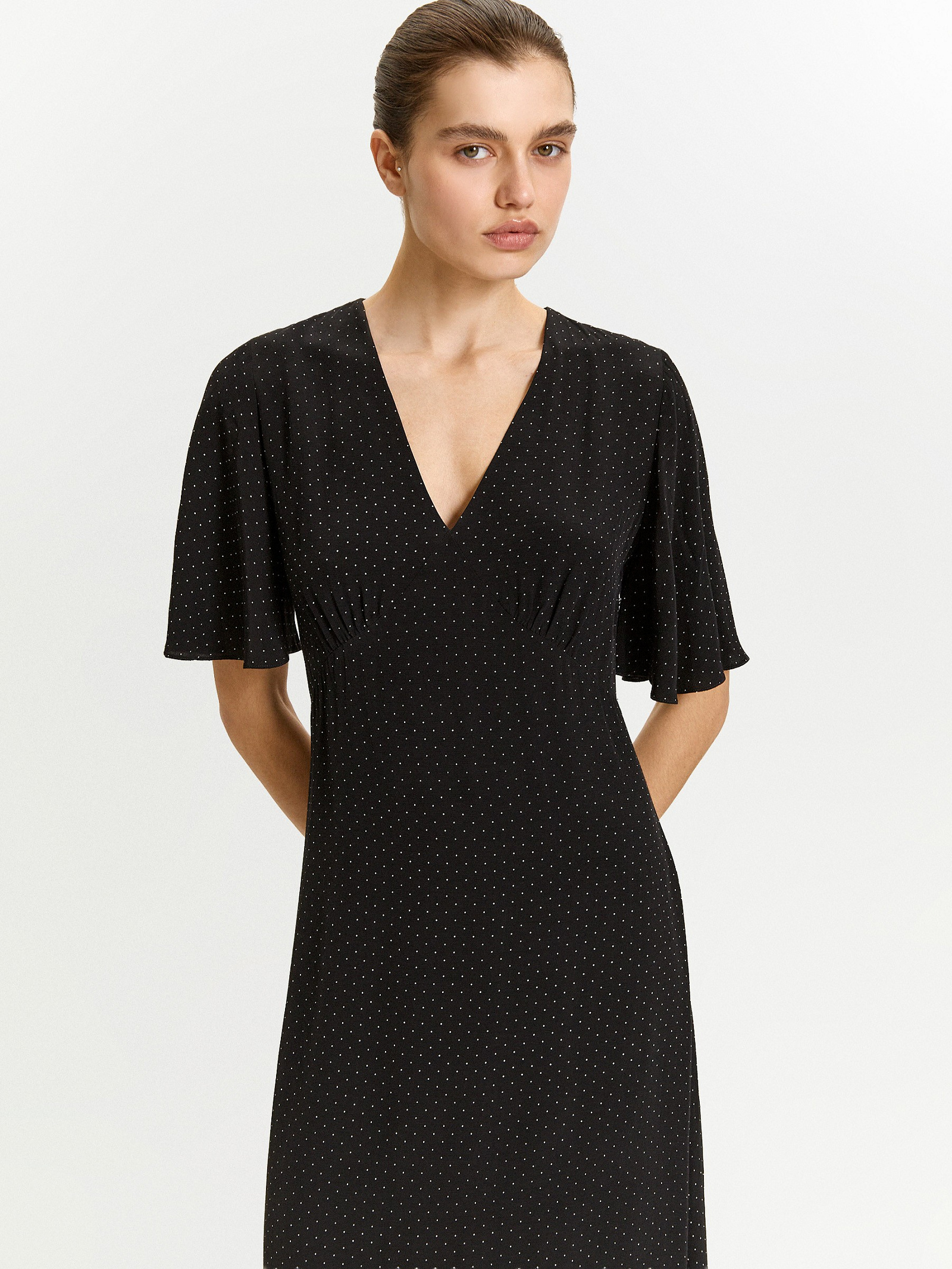 Платье миди из 100% вискозы в горох